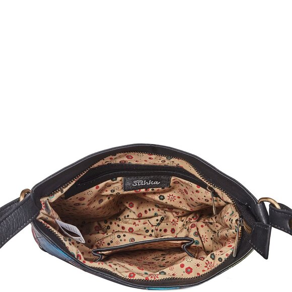 Leather Hand-Painted Feather Artwork Women Crossbody Sling Bag, Messenger Purse - Picture 4 of 6